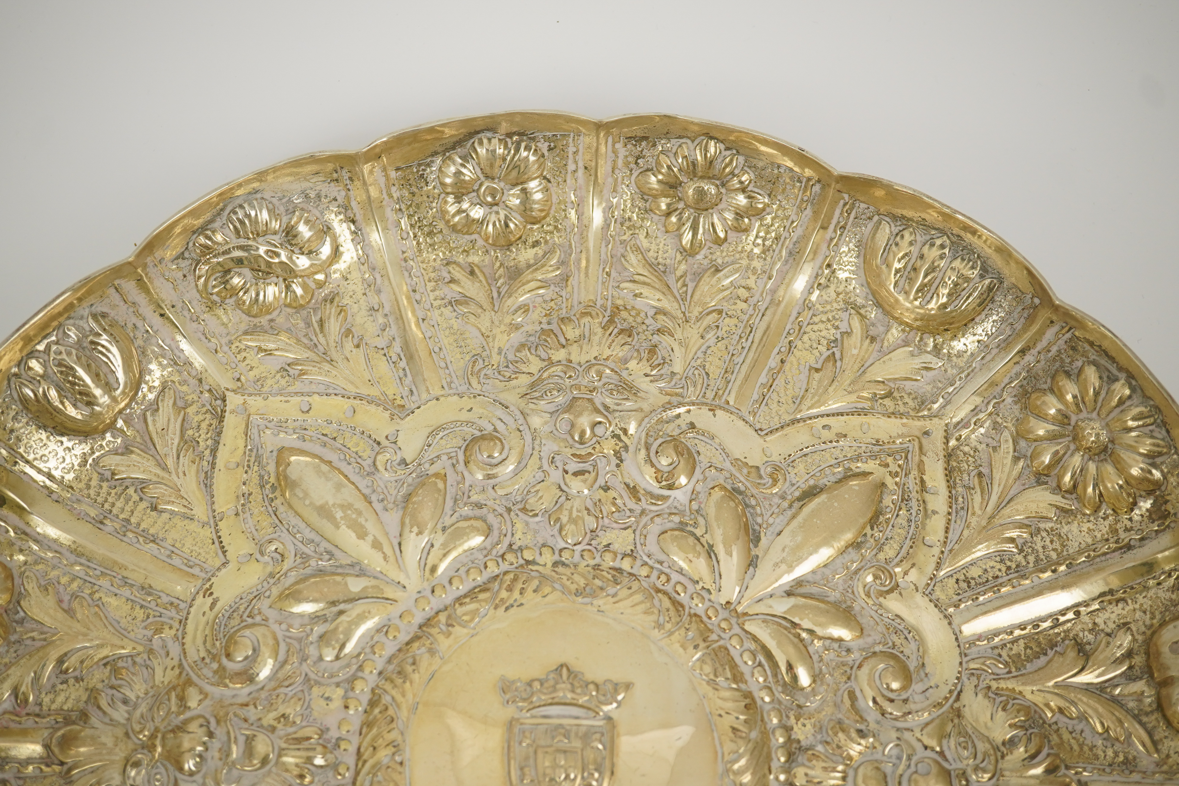 A late 19th/early 20th century Portuguese 833 standard embossed silver shallow dish